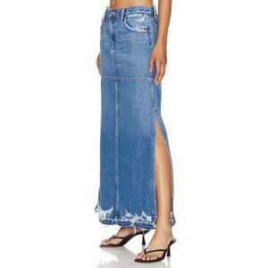 RE/DONE Denim Skirt Maxi Blue Frayed Paneled Split Distressed Sz 26 Frayed NWT